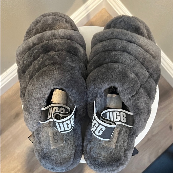 UGG Shoes - UGG Charcoal Fluffy Slide Sandals